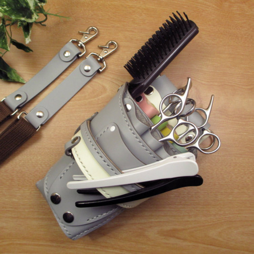 手縫い 本革 7丁差し シザーケース (ライトグレー×カラフル ) SCA-110