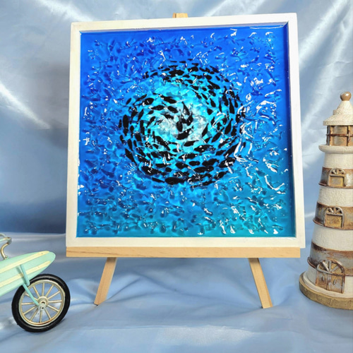 レジンアート 波紋アート オーシャン 海 魚の群れ 海アート 水面アート