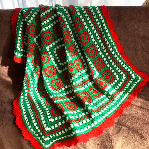 ハンドメイド かぎ針編み グラニースクエア ブランケット ひざ掛け