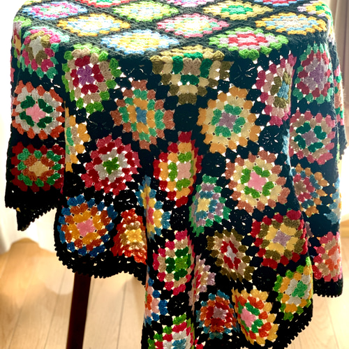 ハンドメイド かぎ針編み グラニースクエア ブランケット ひざ掛け
