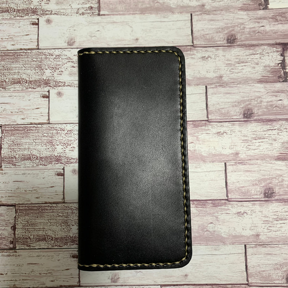 サイドポケット付き 栃木レザーiPhoneケース ブラック スマホケース