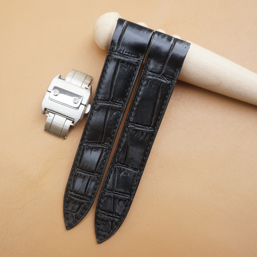 カルティエ サントス 100 ウォッチ用ブラック フレンチ クロコダイル