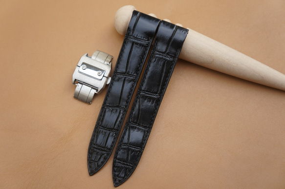 カルティエ サントス 100 ウォッチ用ブラック フレンチ クロコダイル