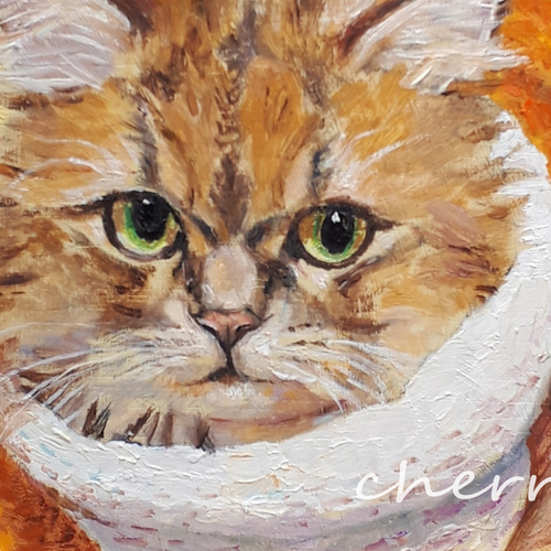 一点物】『 マフラーを巻いた猫 』油絵 油彩 油画 インテリアアート