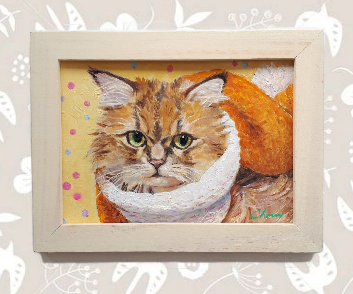 油絵 専用品 頭に花をのせた猫2 油絵 専用品 頭に花をのせた猫2 油絵