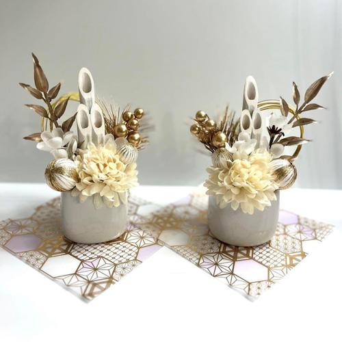 お正月飾り 門松 白 ゴールド ピンク モダン門松 ハンドメイド 特大