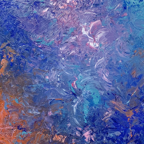 原画 油絵 共存 色彩で表現するアート 抽象画 F0号 ブルー×カラフル