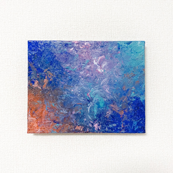 原画 油絵 共存 色彩で表現するアート 抽象画 F0号 ブルー×カラフル