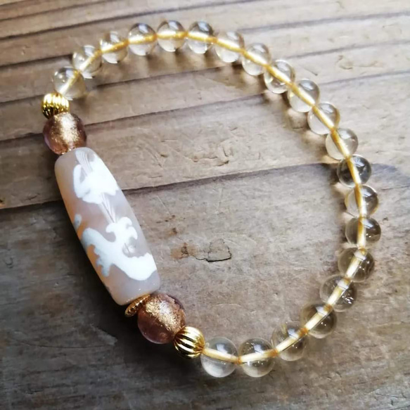 ◇白瑪瑙騎龍観音天珠＆シトリンのブレスレット⁡ 9000円（送料無料