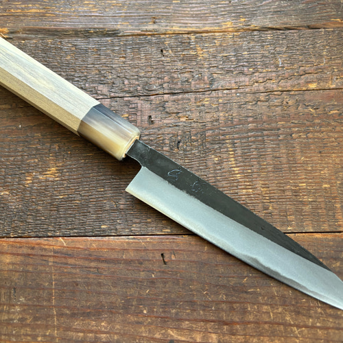 手造り鍛造 昔ながらの黒打ち 青二鋼 ペティナイフ 135mm 包丁 朴白