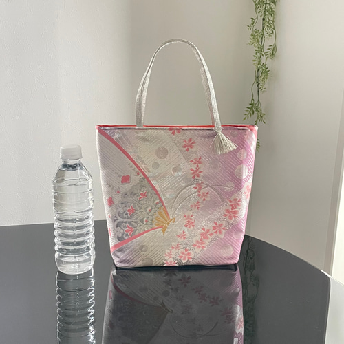 帯リメイクバッグ 蝶と蘭 トートバッグ 和装バッグ 帯バッグ 卒業式