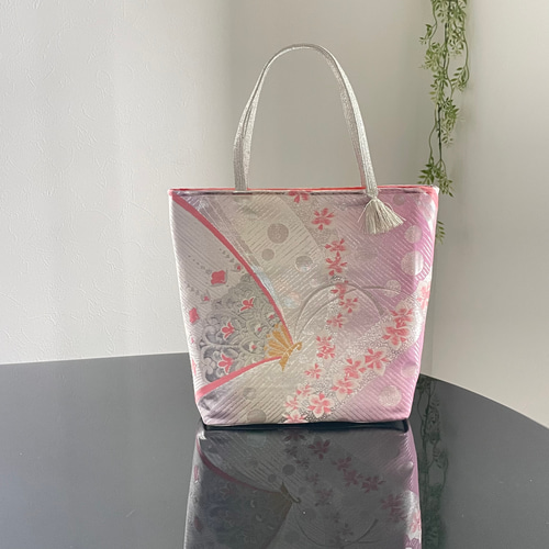 帯リメイクバッグ 蝶と蘭 トートバッグ 和装バッグ 帯バッグ 卒業式