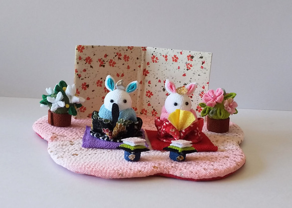 ひなまつり＊つまみ細工＊うさぎ雛＊桜＊橘＊菱餅＊桃ピンク台紙