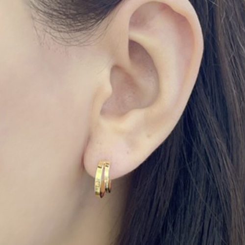 18金【2連フープピアス イエローゴールド】K18刻印入 ペア 日本製