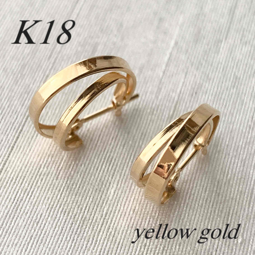 18金【2連フープピアス イエローゴールド】K18刻印入 ペア 日本製