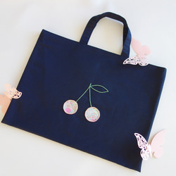 レッスンバッグ さくらんぼ 刺繍 ネイビー リバティ チェリー 女の子