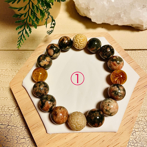 K005】天然石ブレスレット♡緑桜瑪瑙♡回紋珠♡ ブレスレット Soulager