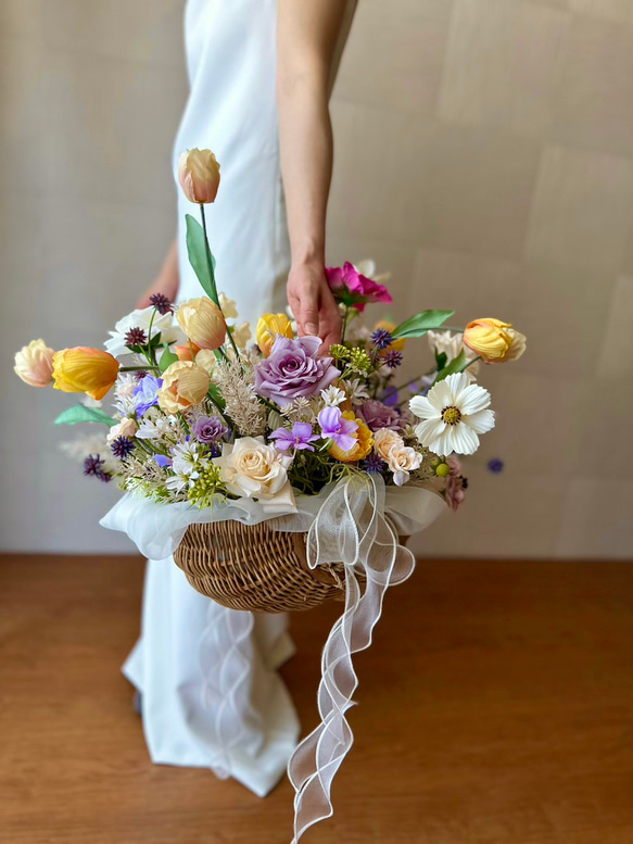 フラワーバスケットブーケ&ブートニア ウェディングブーケ