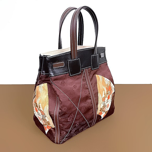 30サイズ#73◇着物帯と本革のリメイクバッグ◇remake.829 日本職