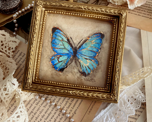 モルフォ蝶の小さな絵 - Morpho sulcowsky- /原画 アンティーク