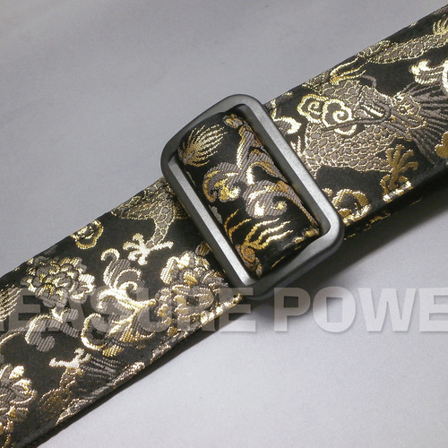 和柄ギターストラップ 金龍/黒 for AG 京都西陣織 金襴生地