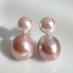 一点もの ピンクパール アコヤパール ダブルパール ピアス イヤリング