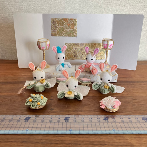 うさぎのお雛様フルセット①(ピンク) 保管ケーキ付き つまみ細工