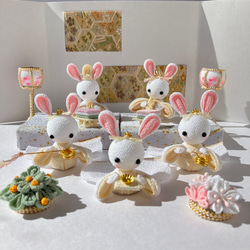 うさぎのお雛様フルセット③(ホワイト×ベージュ) つまみ細工 ちりめん