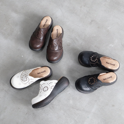 カットワークサボ | 厚底 甲高 幅広 サボサンダル レディース Nuts