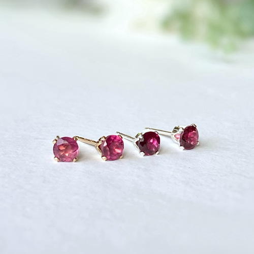 レア！宝石質マラヤガーネットの一粒ピアス 14kgf\sv925 1月誕生石