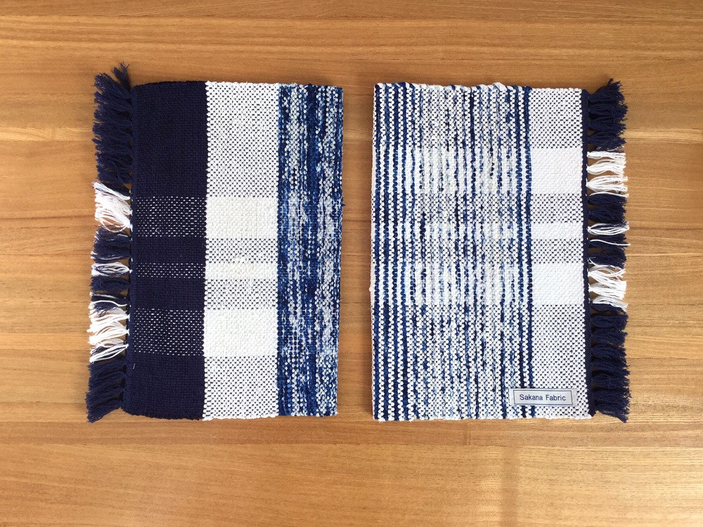 青と緑のストライプ 織物ランナー、裂織