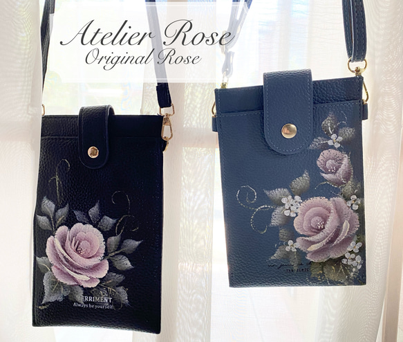 ♡軽くて便利！手描きの薔薇のスマホショルダー#スマホポシェット