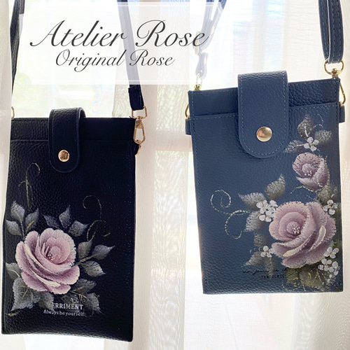 ♡軽くて便利！手描きの薔薇のスマホショルダー#スマホポシェット
