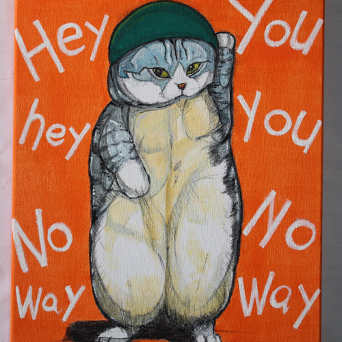 原画/アクリル絵画] ダンシング猫 [かわいい 動物 Cat ポップ