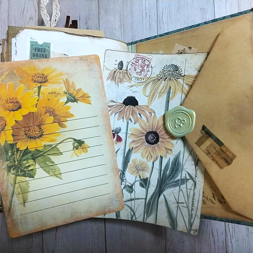 1点のみ◇A6サイズ◇ヴィンテージ風のジャンクジャーナル（グリーン