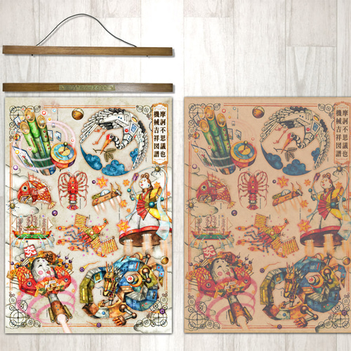 アートポスターA3サイズ ビンテージ風 ポスターハンガー セット【機械