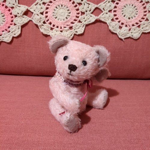 いちごオレ色の日本製モヘアのテディベア ぬいぐるみ iro-hana 通販