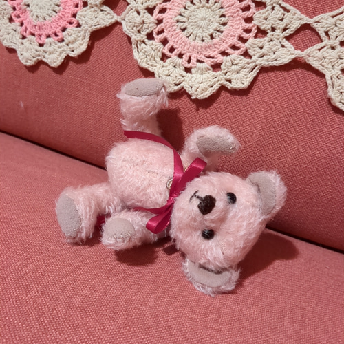 いちごオレ色の日本製モヘアのテディベア ぬいぐるみ iro-hana 通販