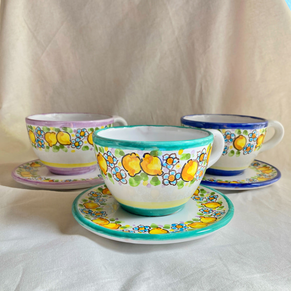 カップ＆ソーサー TAZ027 マヨリカ焼き イタリア陶器 レモン柄 ティー