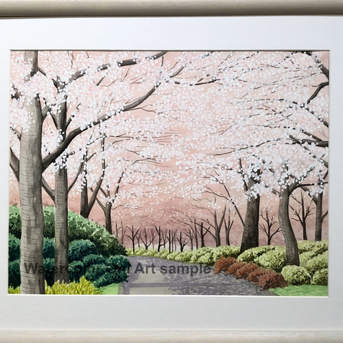 桜の小径」透明水彩画 原画 風景画 額縁付 F6サイズ 絵画 Oni 通販