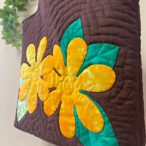 ティアレのバッグ＊ハワイアンキルト 茶 トートバッグ shellginger