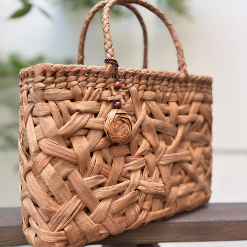 国産山葡萄 山葡萄籠バッグ 太ひご乱れ編み 一番皮 内布あり A4サイズ