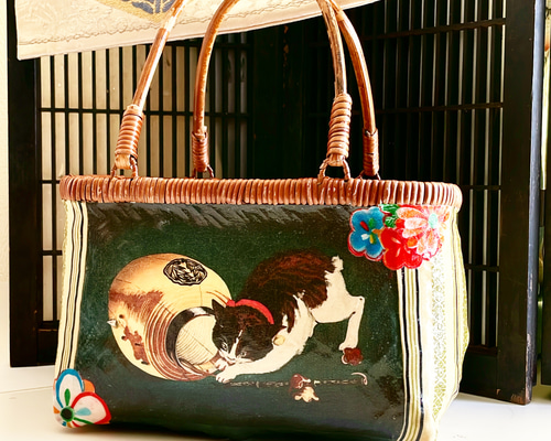浮世絵一閑張りバック “猫と提灯” かごバッグ Momo太郎 通販 17376323