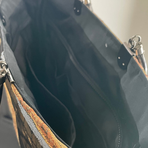 帯リメイクバッグ 本金箔 四季花鳥図屏風 綿入りふかふか和装バッグ A4