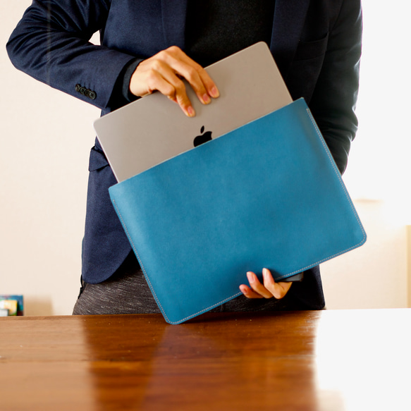 本革爽やかなターコイズブルーのラップトップスリーブケース mac book