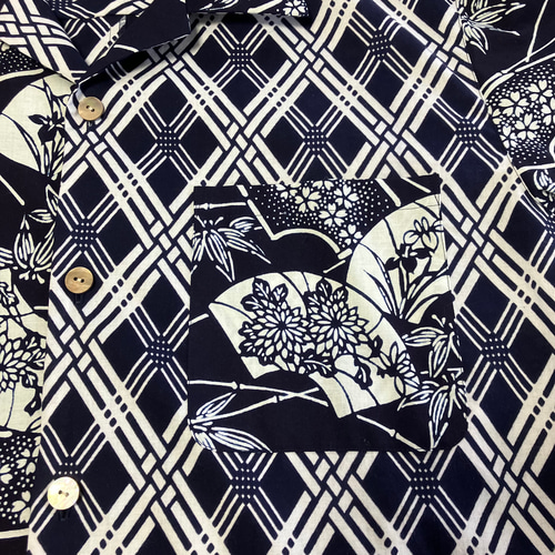 アロハシャツ 長袖 浴衣の反物より作製 メンズLL 【他サイズオーダー