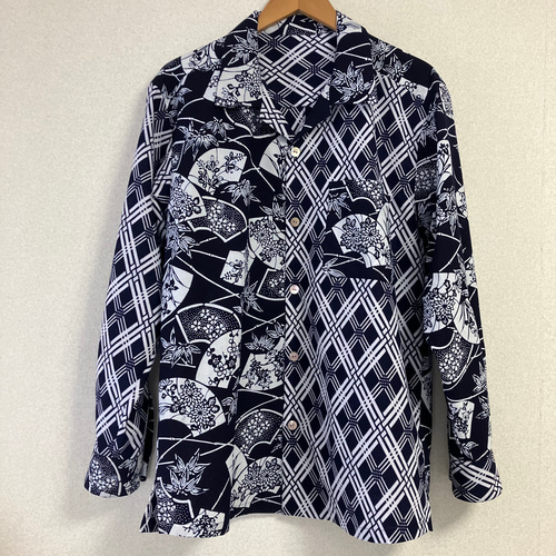 アロハシャツ 長袖 浴衣の反物より作製 メンズLL 【他サイズオーダー