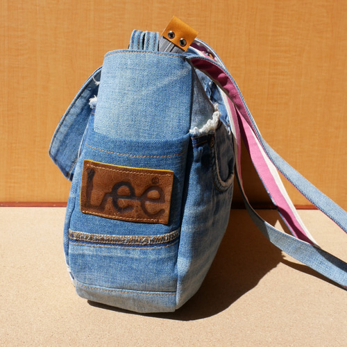 デニムリメイクバッグ（Lサイズ）マチ10 ファスナー付き ショルダー