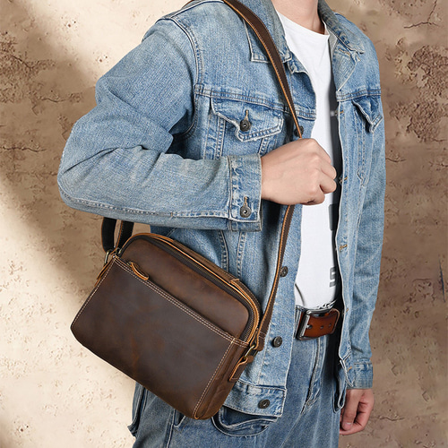 2way本革ヴィンテージショルダーバッグ カジュアルサッチェル 男性の