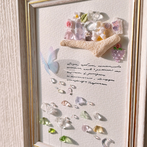 シーグラスアート ❦魔法の虹色蝶々❦ஐ* インテリア 置物 アート